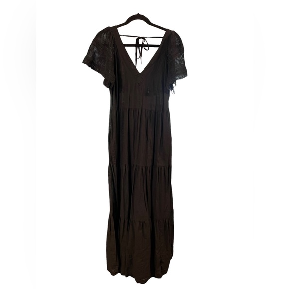 Old Navy Dresses & Skirts - Old Navy Black Short Flutter Sleeve Tie Back Maxi Swing Dress Medium Tall